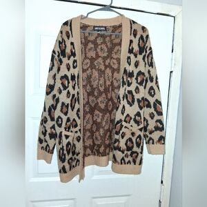 Stylish Leopard Print Sweater Cardigan Cable Knit Sweet And Sinful 3/4 Length